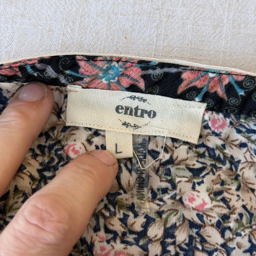 Entro Boho Floral Mixed Print Babydoll Tunic Dress Large Boutique - Picture 4 of 11